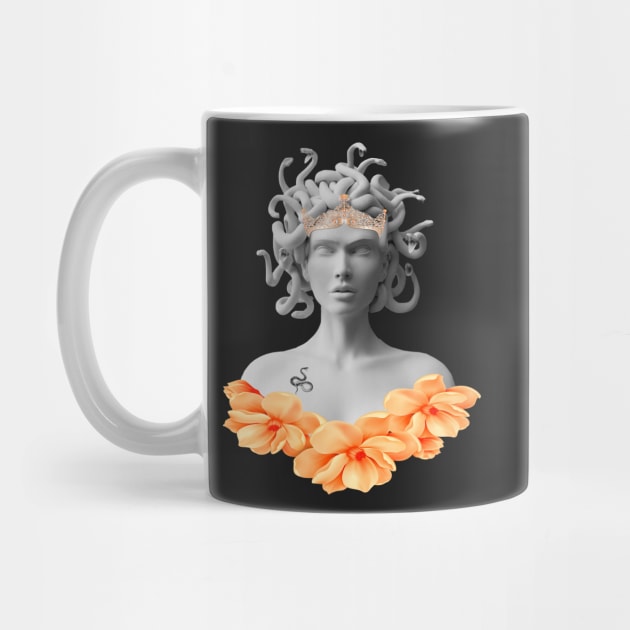 Medusa Gorgon Greek Mythology Orange Floral by Atteestude